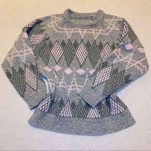 Vintage Knit Grey and Pink Geometric Print Sweater